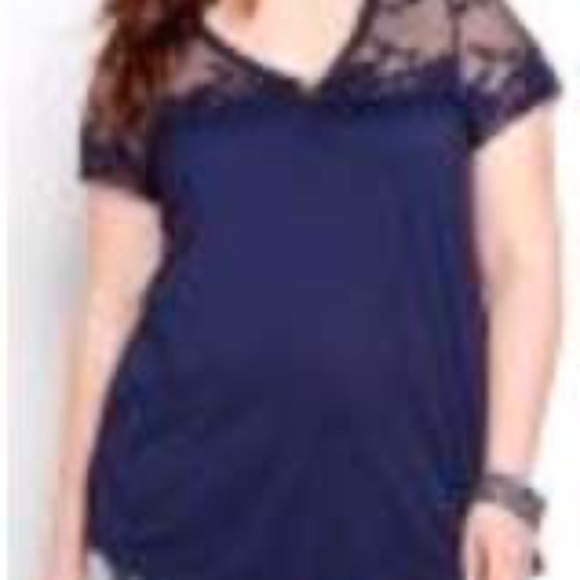T-SHIRT, LACE YOKE & SLEEVES, ULTRA MARINE, SIZE 4X, ROUNDED V NECK, SHIRT TAIL - Picture 1 of 2